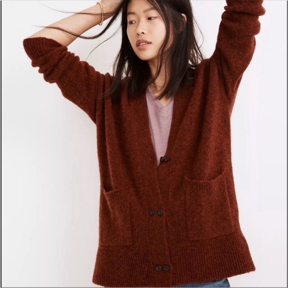 Madewell Allston Double-Button Wool Blend Cardigan Sweater size XS cranberry